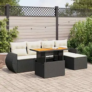 vidaXL - 6-delige - Loungeset - met - kussens - poly - rattan - zwart pas cher
