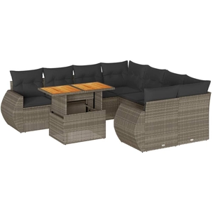 vidaXL Salon de jardin 9 pcs avec coussins gris résine tressée pas cher
