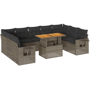 vidaXL Salon de jardin avec coussins 10 pcs gris résine tressée pas cher