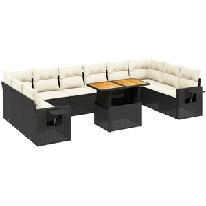vidaXL Salon de jardin 11 pcs avec coussins noir résine tressée pas cher