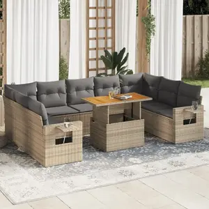 vidaXL Salon de jardin avec coussins 10 pcs beige résine tressée pas cher