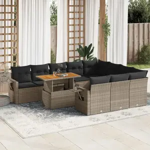 vidaXL Salon de jardin 11 pcs avec coussins gris résine tressée pas cher
