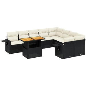 vidaXL Salon de jardin 10 pcs avec coussins noir résine tressée pas cher
