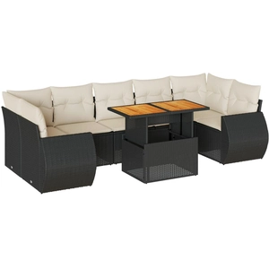 vidaXL Salon de jardin 8 pcs avec coussins noir résine tressée pas cher