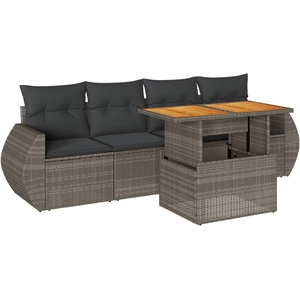 vidaXL Salon de jardin 5 pcs avec coussins gris résine tressée pas cher