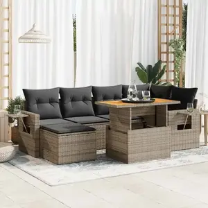 vidaXL - 7-delige - Loungeset - met - kussens - poly - rattan - grijs pas cher