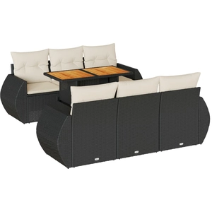 vidaXL Salon de jardin 7 pcs avec coussins noir résine tressée pas cher