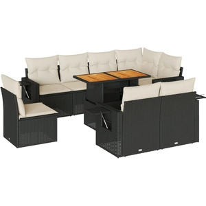 vidaXL Salon de jardin 9 pcs avec coussins noir résine tressée pas cher