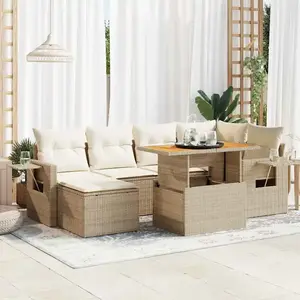 vidaXL Salon de jardin avec coussins 7 pcs beige résine tressée pas cher
