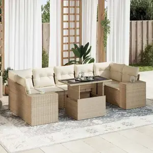 vidaXL - 8-delige - Loungeset - met - kussens - poly - rattan - beige pas cher