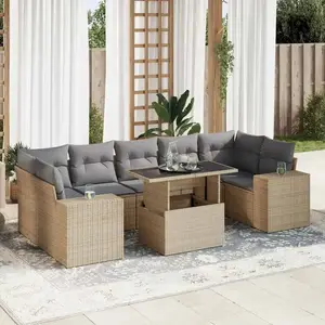 vidaXL - 8-delige - Loungeset - met - kussens - poly - rattan - beige pas cher