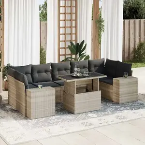 vidaXL Salon de jardin 8 pcs avec coussins gris clair résine tressée pas cher