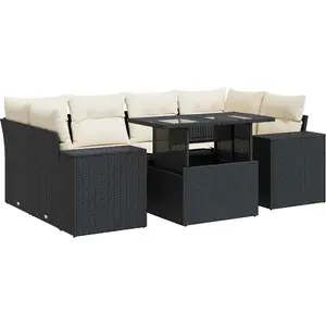 vidaXL Salon de jardin 7 pcs avec coussins noir résine tressée pas cher