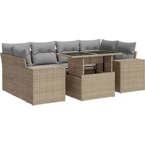 vidaXL - 7-delige - Loungeset - met - kussens - poly - rattan - beige pas cher