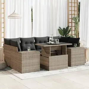 vidaXL - 7-delige - Loungeset - met - kussens - poly - rattan - grijs pas cher
