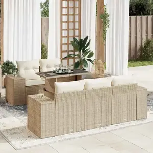 vidaXL Salon de jardin avec coussins 6 pcs beige résine tressée pas cher