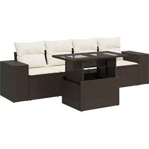 vidaXL Salon de jardin avec coussins 5 pcs marron résine tressée pas cher