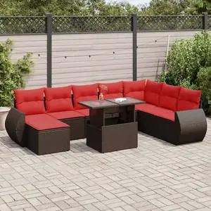 vidaXL Salon de jardin et coussins 9 pcs marron résine tressée acacia pas cher