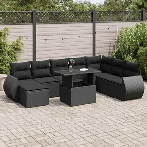 vidaXL - 9-delige - Loungeset - met - kussens - poly - rattan - zwart pas cher