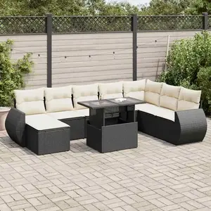 vidaXL - 9-delige - Loungeset - met - kussens - poly - rattan - zwart pas cher