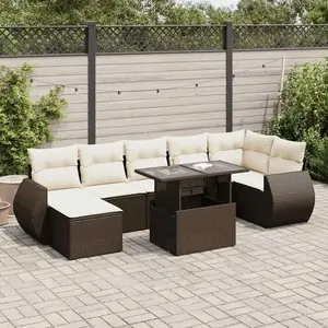 vidaXL Salon de jardin 8 pcs avec coussins marron résine tressée pas cher