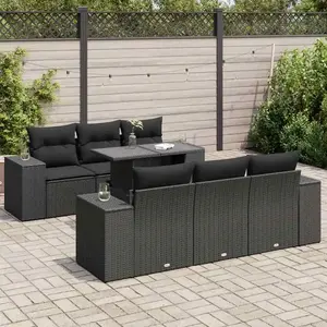 vidaXL - 7-delige - Loungeset - met - kussens - poly - rattan - zwart pas cher
