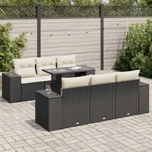 vidaXL Salon de jardin 7 pcs avec coussins noir résine tressée pas cher