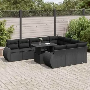 vidaXL Salon de jardin 11 pcs avec coussins noir résine tressée pas cher