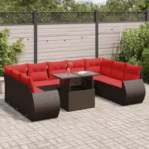 vidaXL Vidaxl Salon De Jardin 10 Pcs Et Coussins Marron Résine Tressée Acacia pas cher