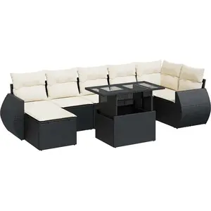 vidaXL Salon de jardin 8 pcs avec coussins noir résine tressée pas cher