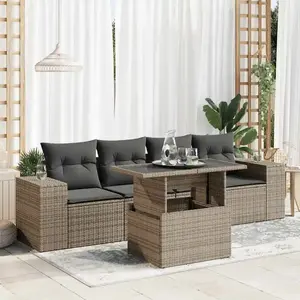 vidaXL - 5-delige - Loungeset - met - kussens - poly - rattan - grijs pas cher