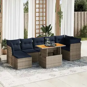vidaXL Vidaxl Salon De Jardin 8 Pcs Avec Coussins Gris Résine Tressée pas cher