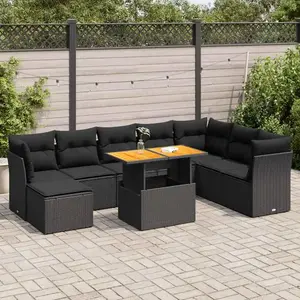 vidaXL - 9-delige - Loungeset - met - kussens - poly - rattan - zwart pas cher