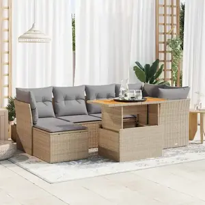 vidaXL - 7-delige - Loungeset - met - kussens - poly - rattan - beige pas cher