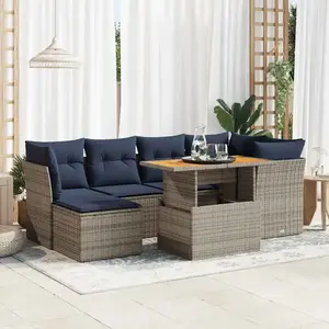 vidaXL Vidaxl Salon De Jardin Avec Coussins 7 Pcs Gris Résine Tressée pas cher