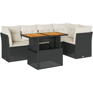 vidaXL Salon de jardin 6 pcs avec coussins noir résine tressée pas cher