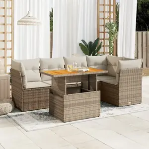 vidaXL Salon de jardin avec coussins 6 pcs beige résine tressée pas cher