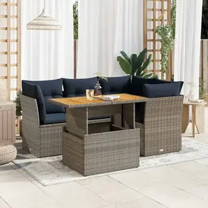 vidaXL Salon de jardin 5 pcs avec coussins gris résine tressée pas cher