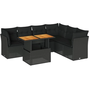 vidaXL Salon de jardin 7 pcs avec coussins noir résine tressée pas cher