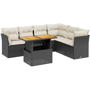 vidaXL Salon de jardin 7 pcs avec coussins noir résine tressée pas cher