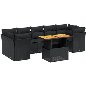 vidaXL Salon de jardin 8 pcs avec coussins noir résine tressée pas cher