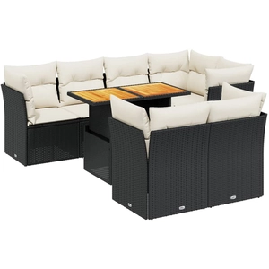 vidaXL Salon de jardin 8 pcs avec coussins noir résine tressée pas cher
