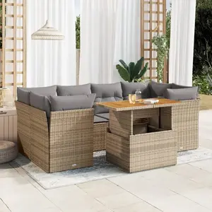 vidaXL Salon de jardin avec coussins 7 pcs beige résine tressée pas cher