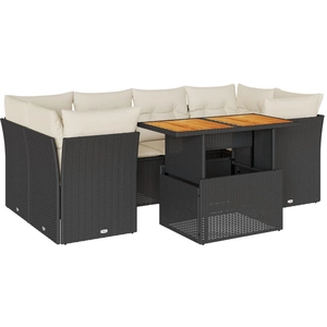 vidaXL Salon de jardin 7 pcs avec coussins noir résine tressée pas cher