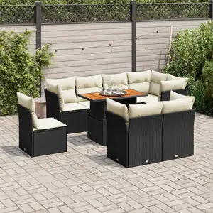 vidaXL Salon de jardin 9 pcs avec coussins noir résine tressée pas cher