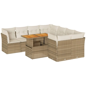 vidaXL Salon de jardin avec coussins 9 pcs beige résine tressée pas cher