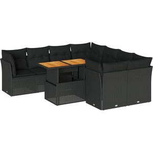 vidaXL Salon de jardin 9 pcs avec coussins noir résine tressée pas cher