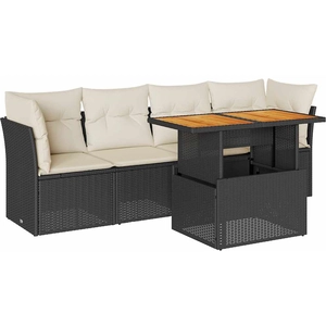 vidaXL Salon de jardin 5 pcs avec coussins noir résine tressée pas cher