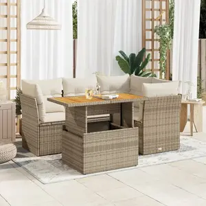 vidaXL Salon de jardin avec coussins 5 pcs beige résine tressée pas cher