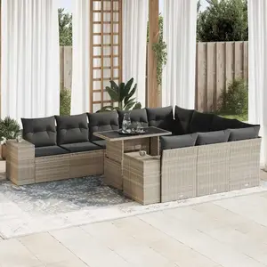 vidaXL Salon de jardin 11 pcs avec coussins gris clair résine tressée pas cher